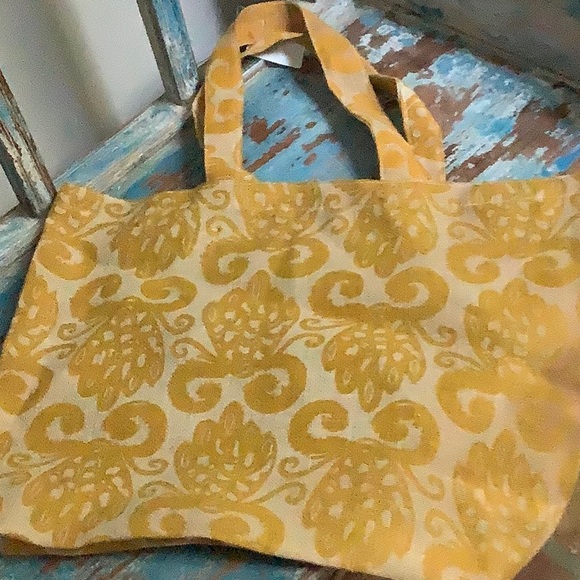 😍Natural Printed Mustard Yellow Jute Tote😍 - Picture 4 of 6